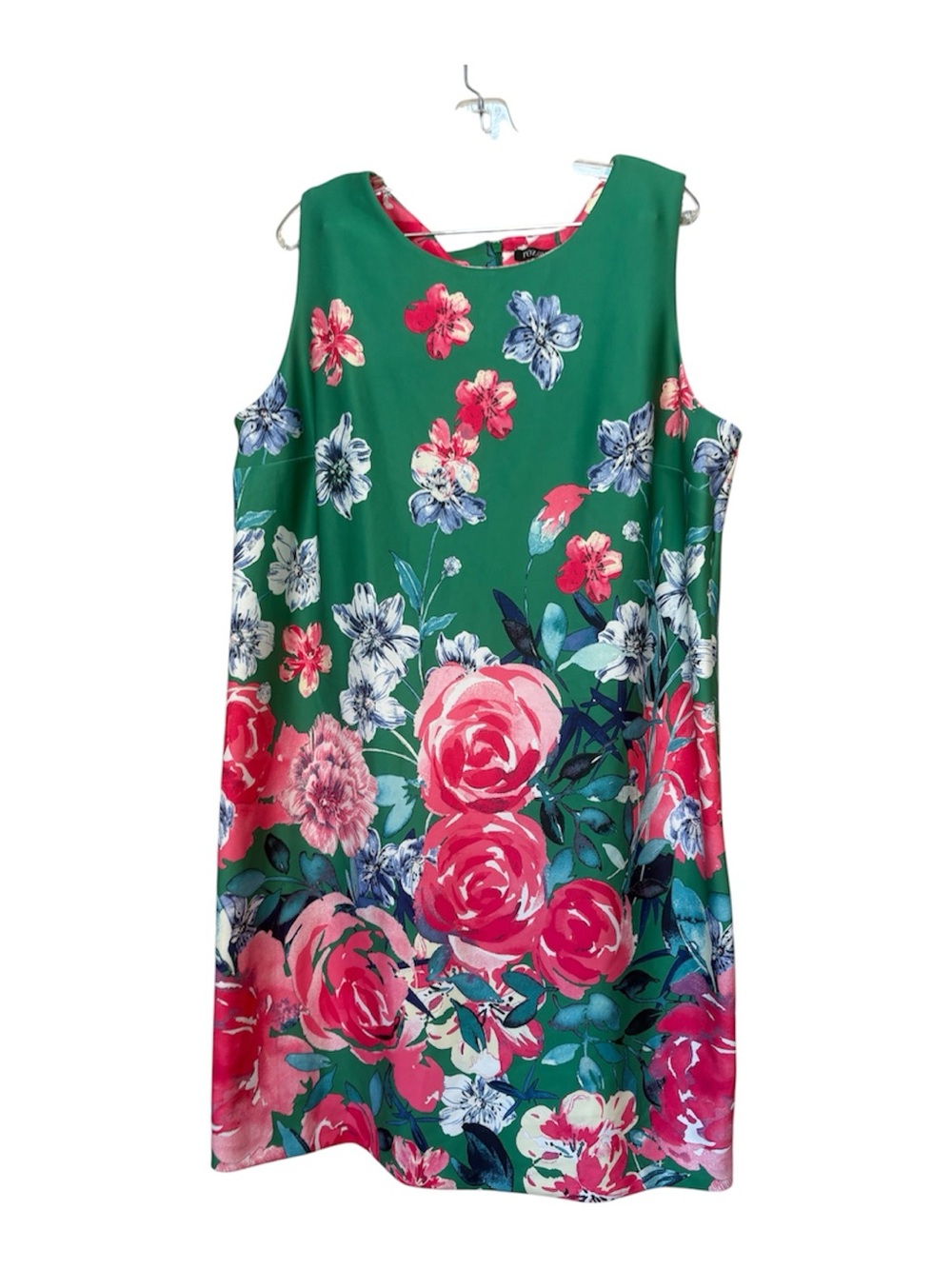 Green Floral Sleeveless Shift Dress Women’s Size 20 Stretchy